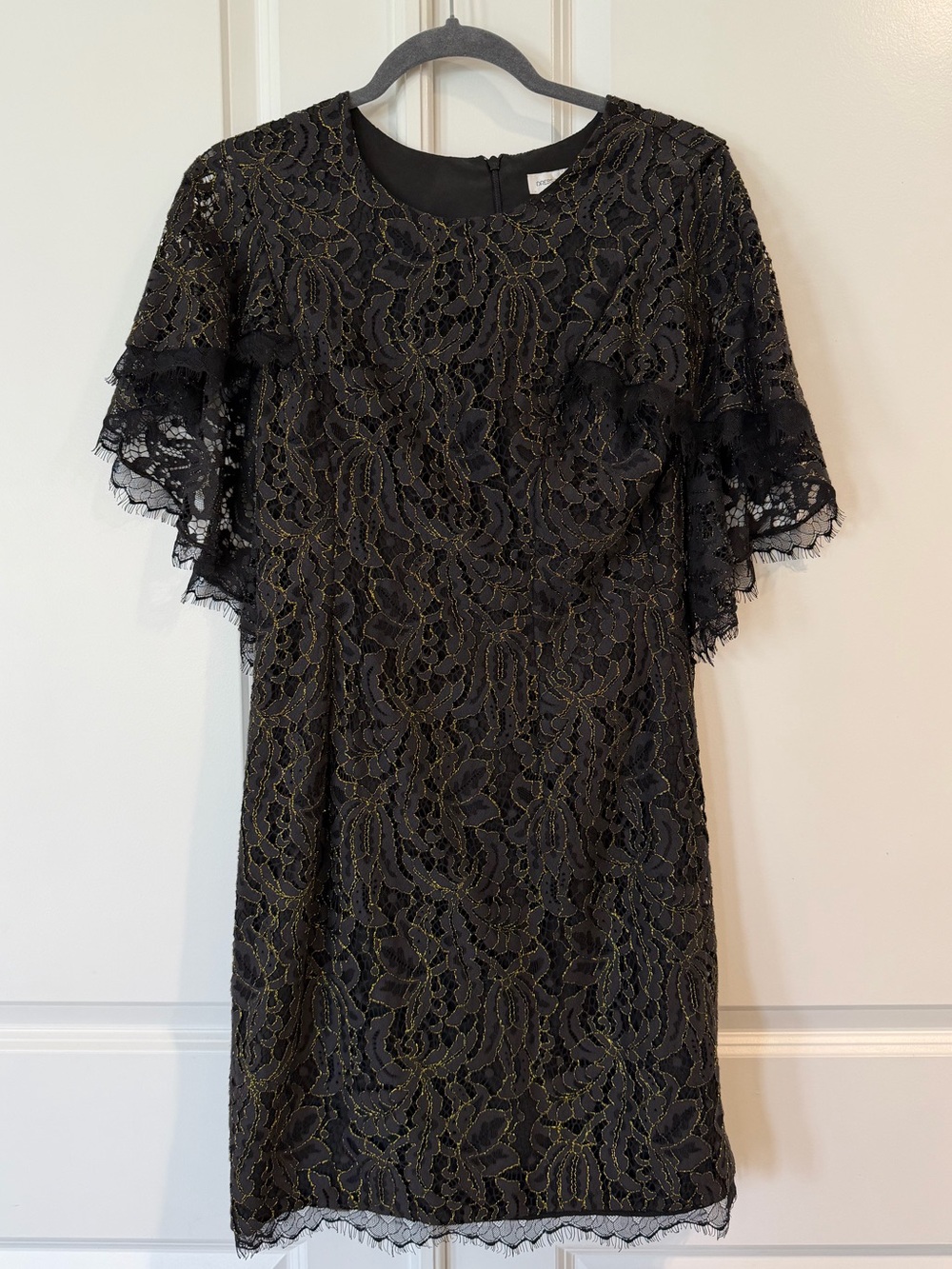 Dress the Population Shelby Black Lace Cape Mini Dress with Gold Threading